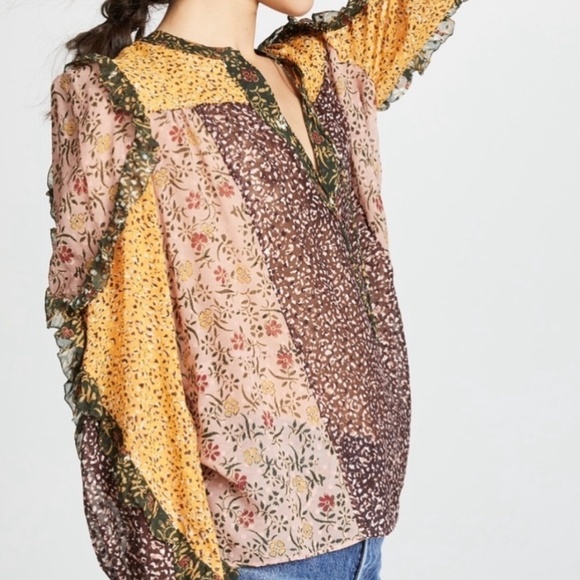 Ulla Johnson Norma Floral Patchwork Ruffle Blouse Size 2 Multicolor Boho - Picture 4 of 15